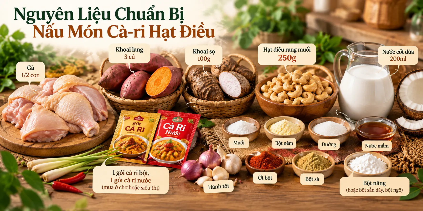 Nguyen lieu chuan bi lam mon ca ri