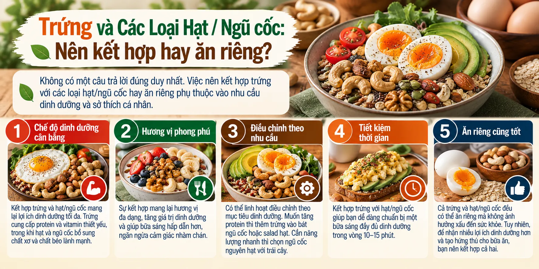 Trung va Cac Loai Hat Ngu coc Nen ket hop hay an rieng