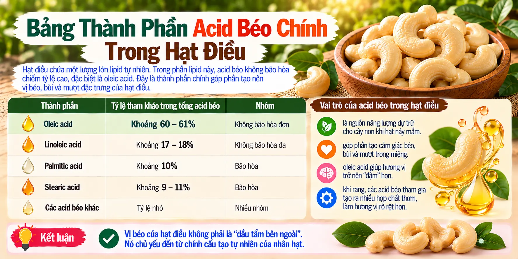 Bang thanh phan acid beo chinh trong hat dieu